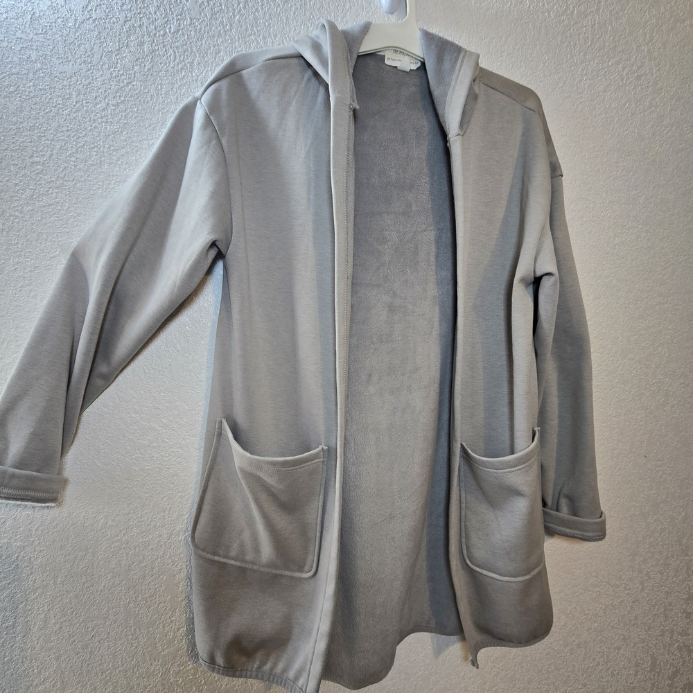 Berkshire Homewear Hooded Cardigan Womens XS Gray Open Front Cozy Lounge Jacket‎